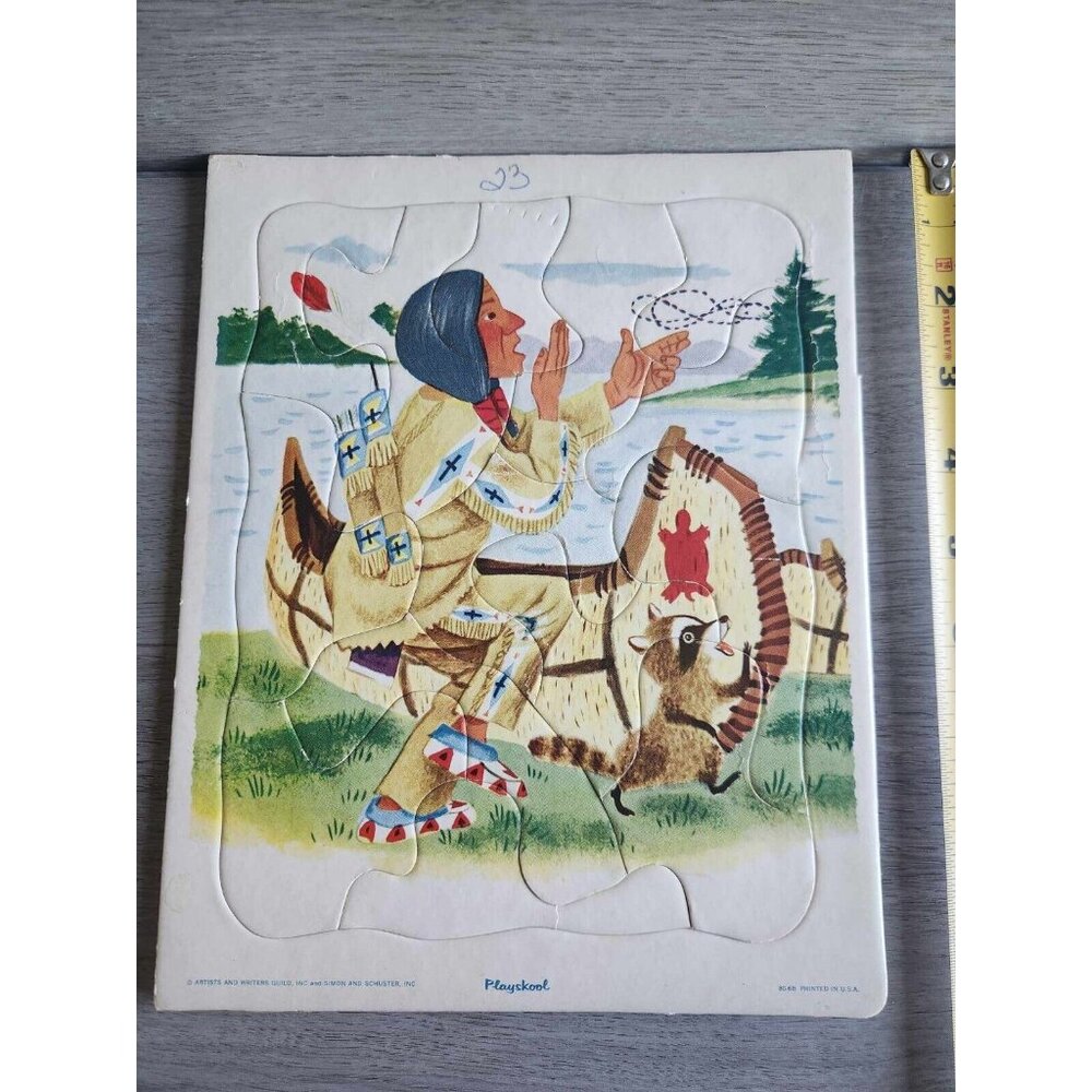 Playskool Vintage Tray Frame Puzzle Golden Press Playschool 80-6B Chief + Racoon